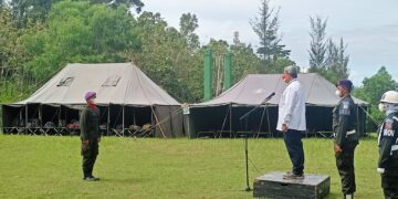 Wakil Rektor III Unand Insanul Kamil memberikan sambutan pada acara pembukaan Pendidikan Provoost Nasional Menwa Mahawira Unand, Jumat (22/10/2021). Genta Andalas/ Riski Wahyudi)