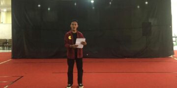 Pelaksanaan salah satu rangkaian lomba Peksima 2022 di gedung Pusat Kegiatan Mahasiswa Universitas Andalas (25/5/2022). (Genta Andalas/Kerina Jefani)
