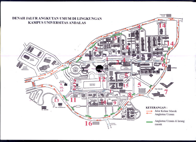 Rute angkutan umum di Universitas Andalas. (Genta Andalas/Dok. Pribadi)