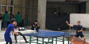 UKO Unand adakan turnamen tenis meja se-Sumatra Barat dan Riau di kolam PKM Jumat (23/9/2022). (Genta Andalas/Fadhilah Lisma Sari)